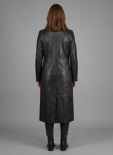 Laden Sie das Bild in den Galerie-Viewer, Damen Schwarzer Echtleder-Mantel – Klassischer eleganter Trenchcoat
