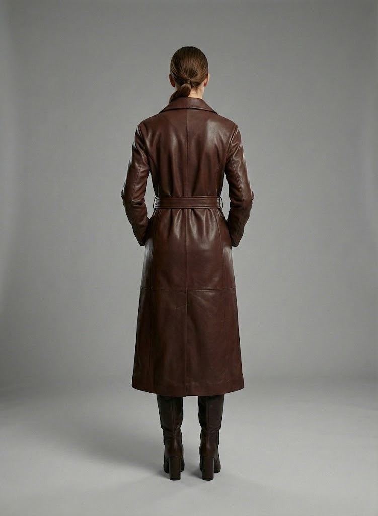 Women’s Marciano Lana Long Leather Coat – Luxury Designer Trench Style