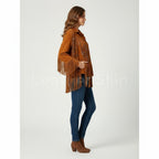 Women Tan Western fringes suede leather jacket