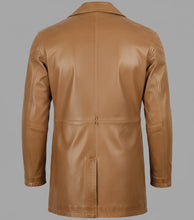 Laden Sie das Bild in den Galerie-Viewer, Herren-Leder-Car Coat in Kamelbraun – Klassische, lange Fahrerjacke

