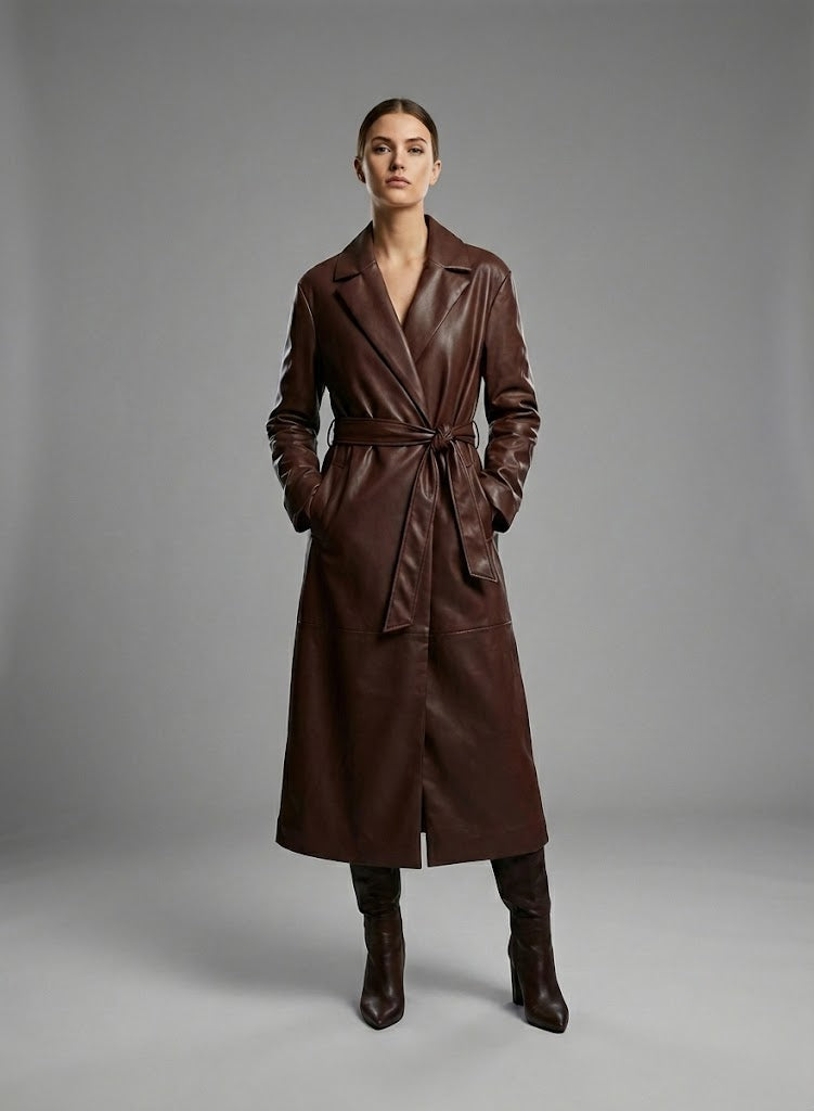 Women’s Marciano Lana Long Leather Coat – Luxury Designer Trench Style