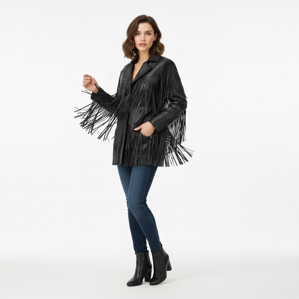 Women's Stylish Fringe Genuine Western Leather Jacket