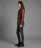 Women’s Burgundy Real Leather Biker Jacket – Classic Moto Style