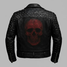 Laden Sie das Bild in den Galerie-Viewer, Signature Obsidian Skull Bikerjacke aus Leder – Handbesetzter Motorrad-Stil
