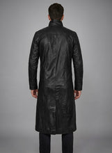 Laden Sie das Bild in den Galerie-Viewer, Herren-Duster-Lederjacke von Deux in Schwarz – Klassischer langer Western-Mantel
