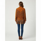 Women Tan Western fringes suede leather jacket