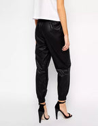 Women’s Black Lambskin Leather Jogger Pants