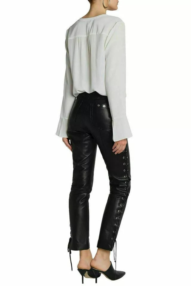 Damen-Designerhose aus schwarzem Lammleder