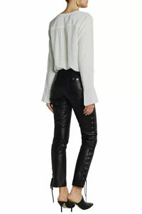 Women’s Black Lambskin Leather Designer Pants