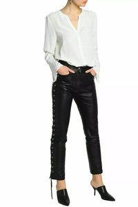 Women’s Black Lambskin Leather Designer Pants