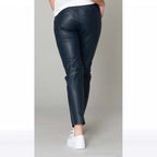 Navy Lambskin Leather Joggers for Women
