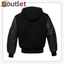 Load image into Gallery viewer, Black Hoodie Varsity Jacket
