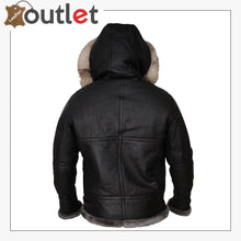 Load image into Gallery viewer, Men Black Shearling Jacket With Hoodie

