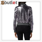 Pink Metallic Bomber Studded Biker Jacket - Leather Outlet