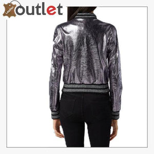 Pink Metallic Bomber Studded Biker Jacket - Leather Outlet