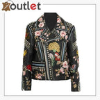 Rose Handpainted Silver Studded Biker Jacket