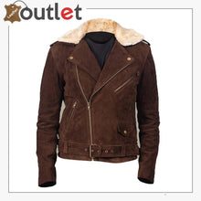 Load image into Gallery viewer, Men Brown Suede Shearling Jacket
