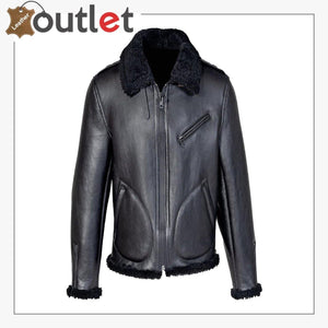 Men Shearling Black Biker Jacket