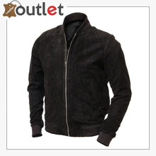 Load image into Gallery viewer, Men Black Suede Bomber Jacket

