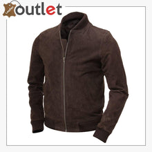 Load image into Gallery viewer, Men Brown Suede Bomber Jacket

