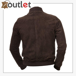Men Brown Suede Bomber Jacket