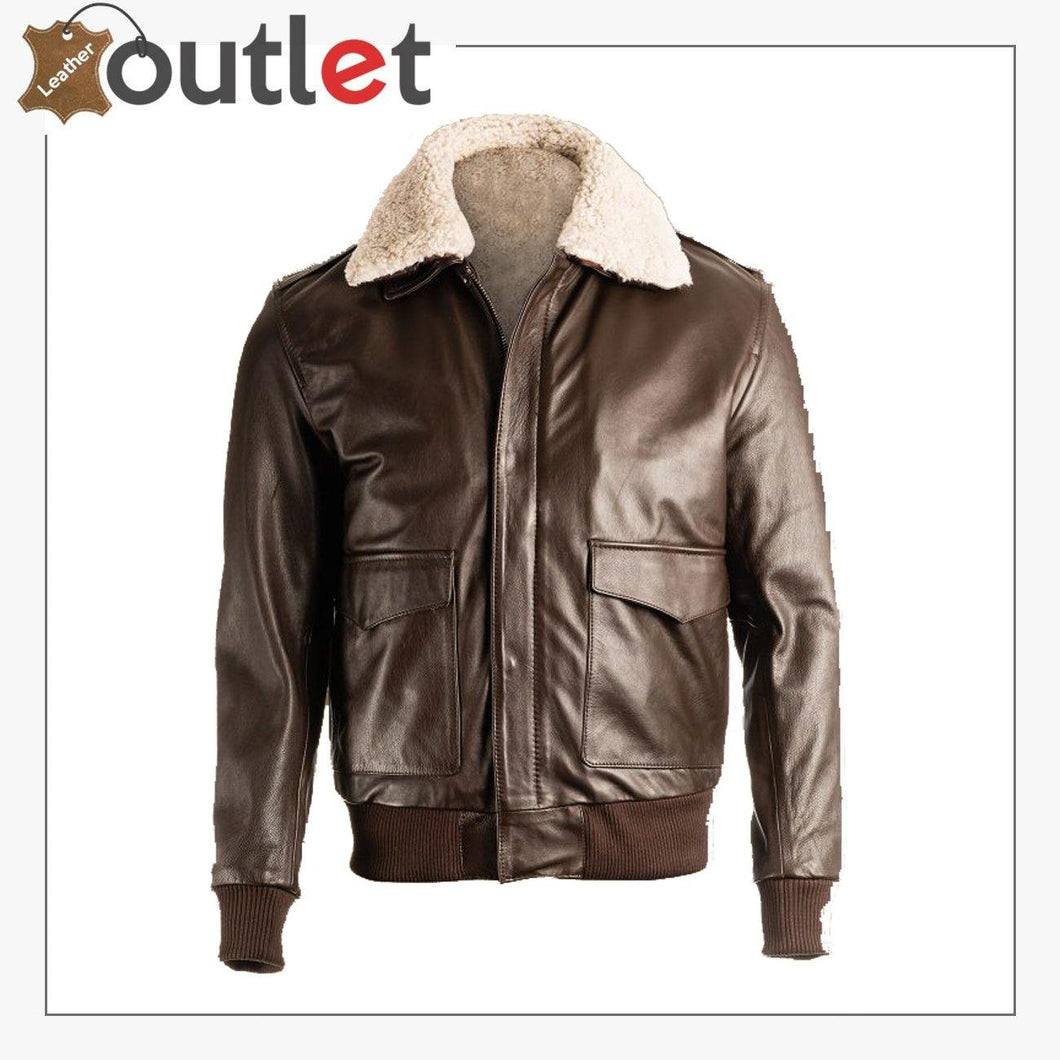 Men Brown Pilot Bomber Shearling Jacket