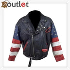Vintage 80s USA Flag Brando Stars Studded Bomber Leather Jacket