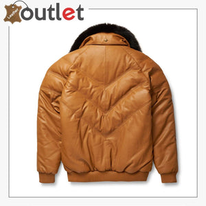 2020 New Styles Brown Color V-Bomber Leather Jacket For Men