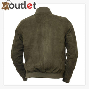 Men Olive Suede Bomber Jacket