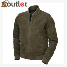 Load image into Gallery viewer, Men Olive Suede Bomber Jacket
