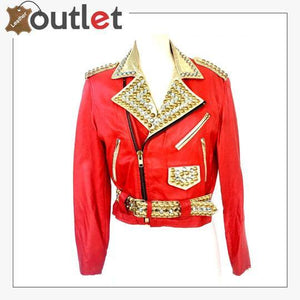 Studded Crystal Embellished Vintage Leather Jacket