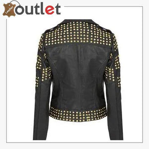 Handcrafted Golden Half Studded Black Leather Jacket