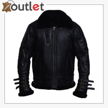 Load image into Gallery viewer, Men Black Biker Shearling Jacket
