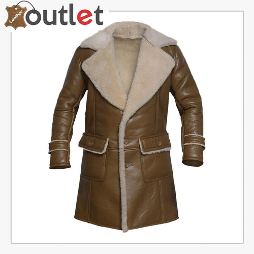 Men Brown Shearling Leather Trench