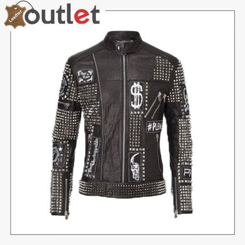 Handmade Mens Black Fashion Studded Punk Style Leather Jacket