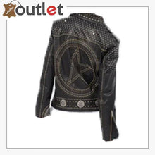Load image into Gallery viewer, Black Leather Silver Studded Biker Jacket - Leather Outlet
