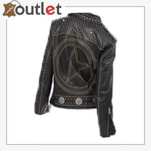 Black Leather Silver Studded Biker Jacket - Leather Outlet