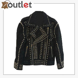 Handmade Mens Black Fashion Studded Punk Style Suede Jacket