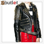 Handmade Womens Plain Black Fashion Studded Punk Style Jacket
