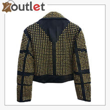 Laden Sie das Bild in den Galerie-Viewer, Handmade Womens Black Fashion Golden Studded Punk Style Leather Jacket
