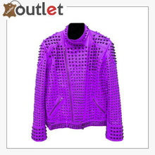 Load image into Gallery viewer, Purple Vintage Studded Punk Leather Biker Jacket
