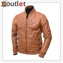 Load image into Gallery viewer, Men Brown Bomber Leather Jacket
