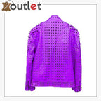 Purple Vintage Studded Punk Leather Biker Jacket