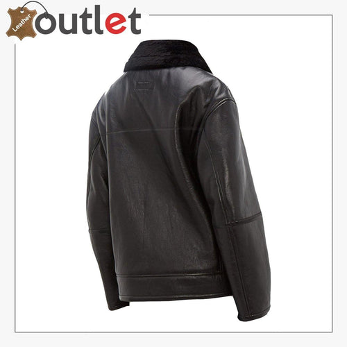 Black sheepskin B3 jacket for men, back view