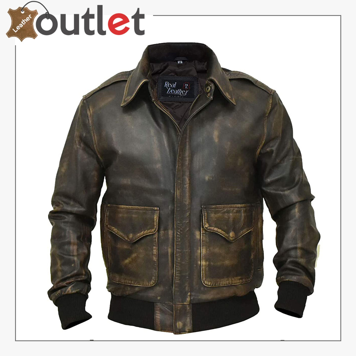 A2 distressed cowhide leather bomber aviator flight jacket in brown