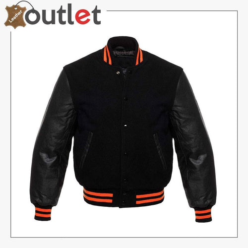 Baseball varsity letterman jacket in genuine leather, front view