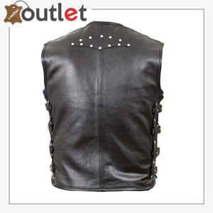 Bike Style Genuine Leather Biker Vest For Mens - Leather Outlet