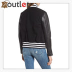 Biker Black Varsity Jacket For Women - Leather Outlet