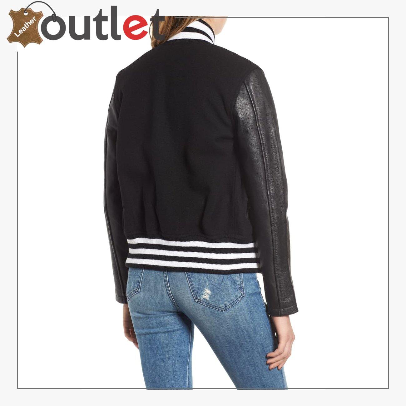 Biker Black Varsity Jacket For Women - Leather Outlet