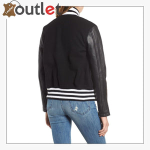 Biker Black Varsity Jacket For Women - Leather Outlet